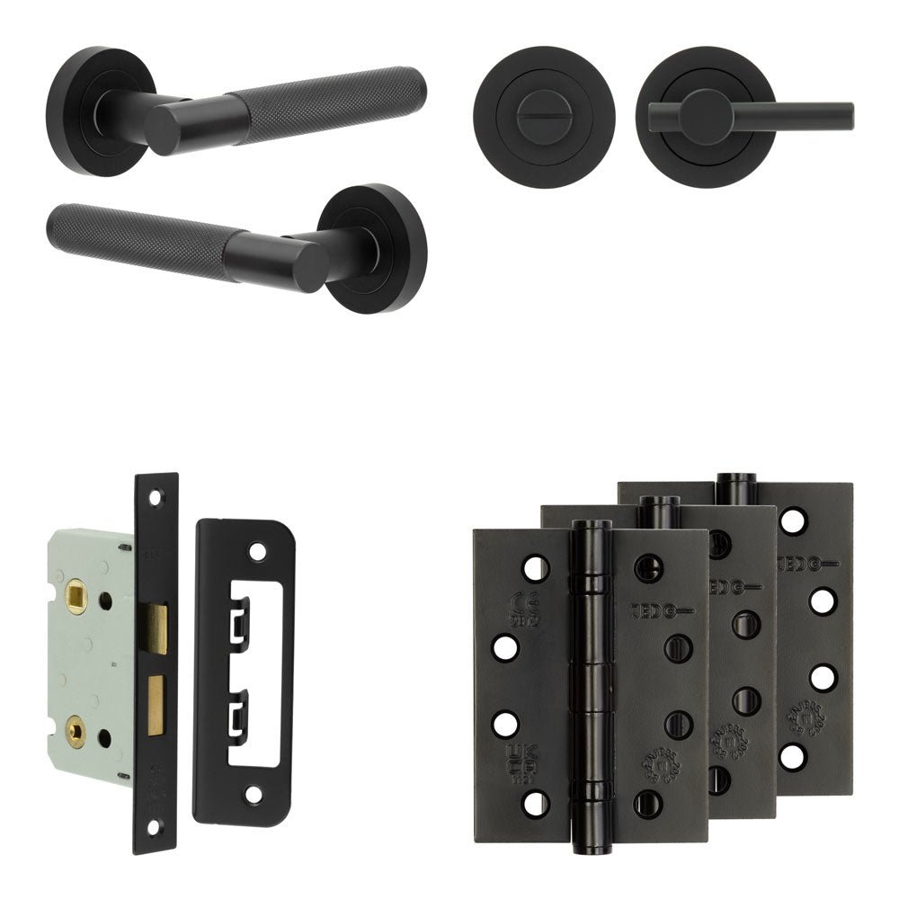 Complete Bari Door Handle Pack - Bathroom - Black - 65mm / 4" / Easy Thumb Turn & Lock