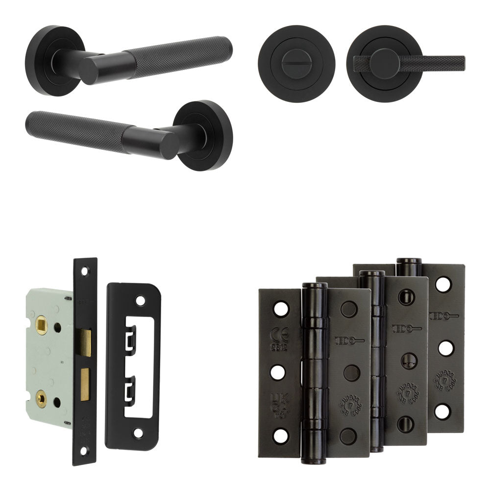 Complete Bari Door Handle Pack - Bathroom - Black - 65mm / 3" / Bari Knurled Turn & Release