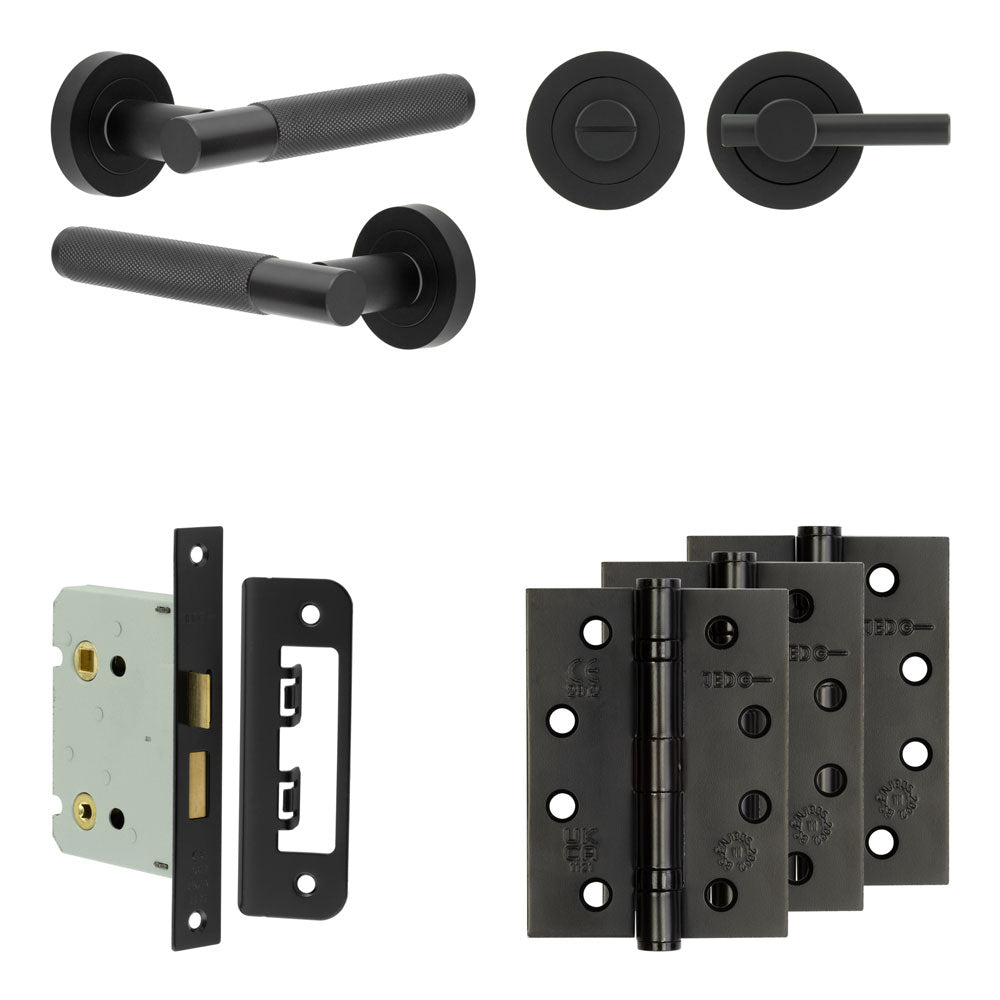 Complete Bari Door Handle Pack - Bathroom - Black - 76mm / 4" / Easy Thumb Turn & Lock