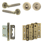 Complete Bari Door Handle Pack - Bathroom - Antique Brass - 76mm / 3" / Designer Round Turn & Release