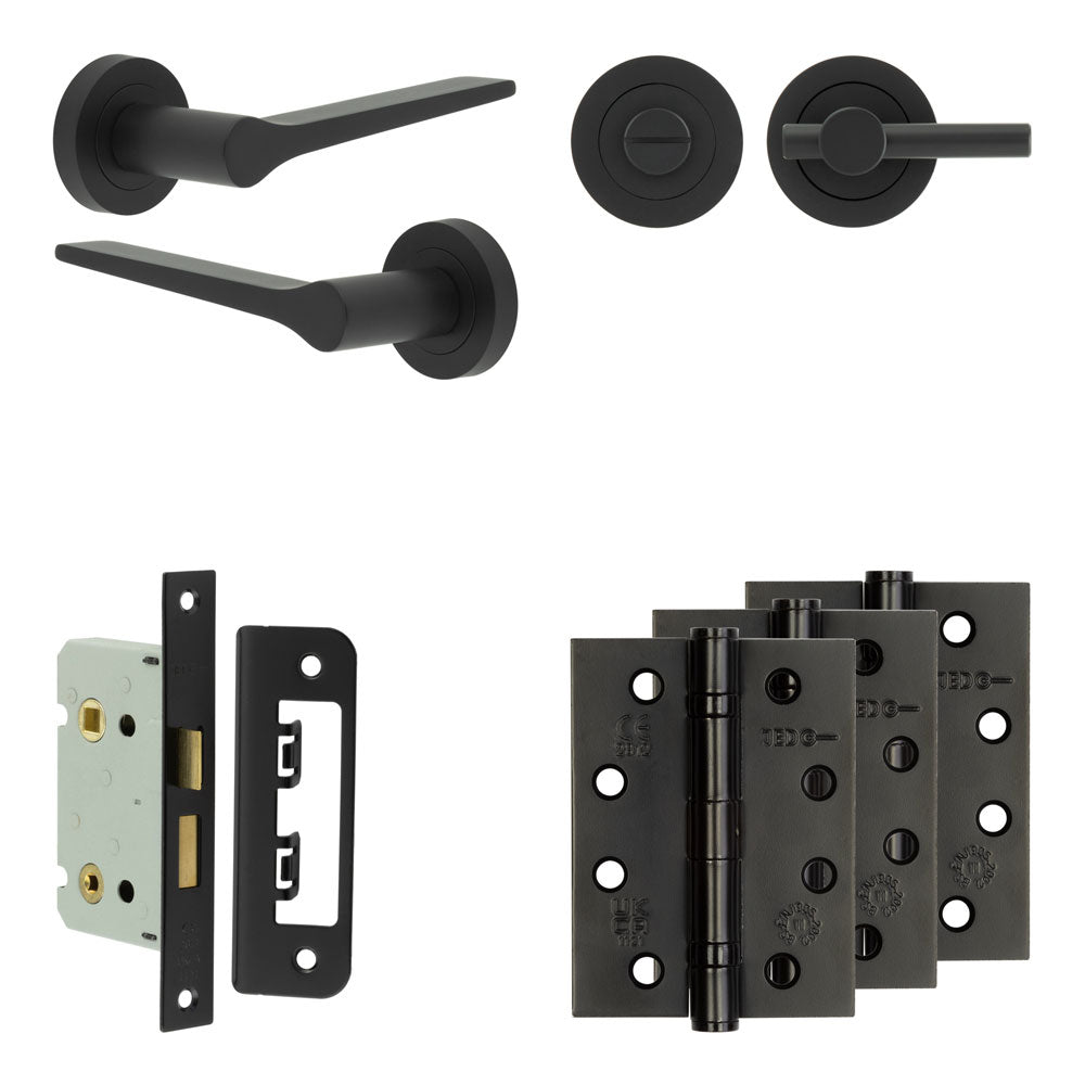 Complete Gio Door Handle Pack - Bathroom - Black - 65mm / 4" / Easy Thumb Turn & Lock