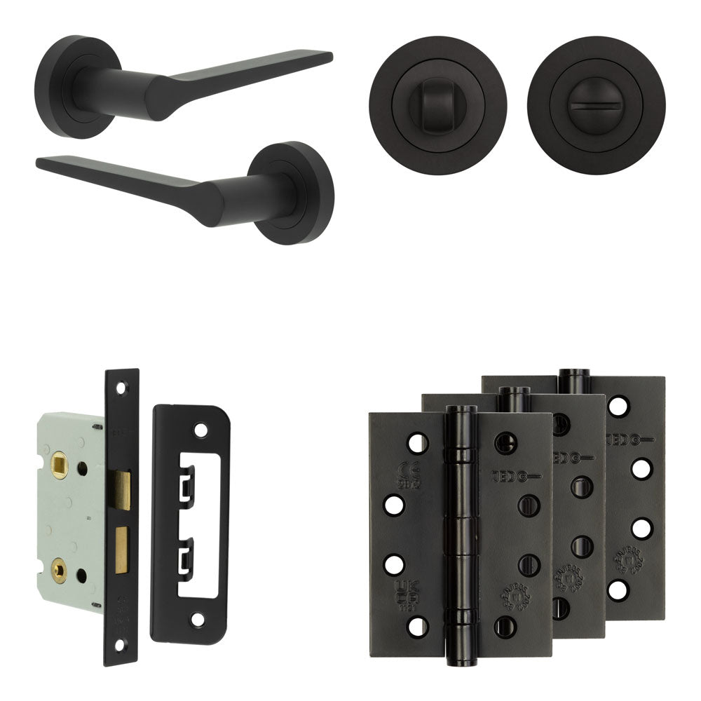 Complete Gio Door Handle Pack - Bathroom - Black - 65mm / 4" / Designer Round Turn & Release