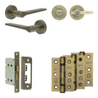 Complete Gio Door Handle Pack - Bathroom - Antique Brass - 65mm / 3" / Easy Thumb Turn & Lock