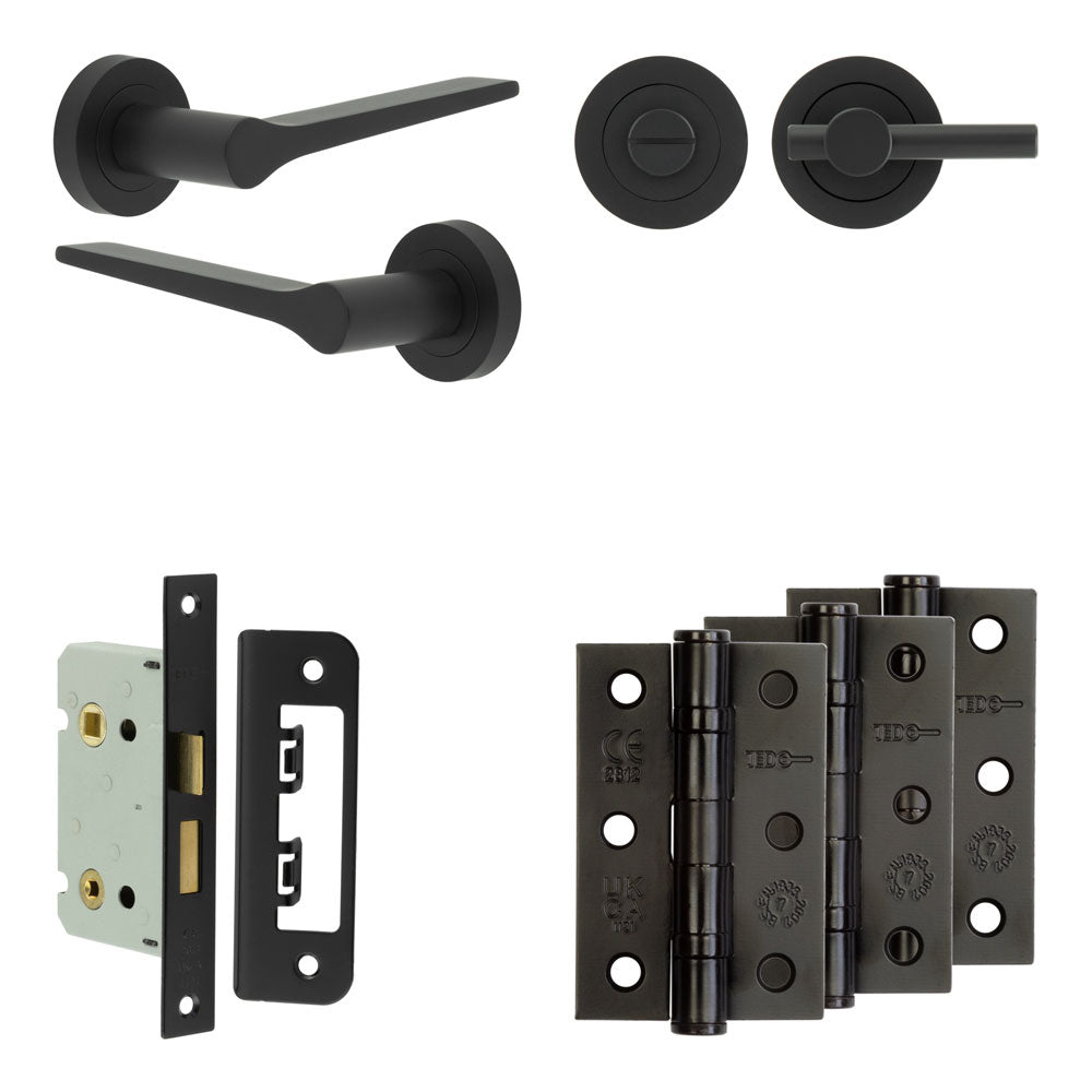 Complete Gio Door Handle Pack - Bathroom - Black - 65mm / 3" / Easy Thumb Turn & Lock