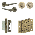 Complete Gio Door Handle Pack - Bathroom - Antique Brass - 65mm / 3" / Designer Round Turn & Release