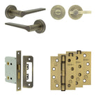Complete Gio Door Handle Pack - Bathroom - Antique Brass - 76mm / 4" / Easy Thumb Turn & Lock