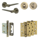 Complete Gio Door Handle Pack - Bathroom - Antique Brass - 76mm / 4" / Designer Round Turn & Release