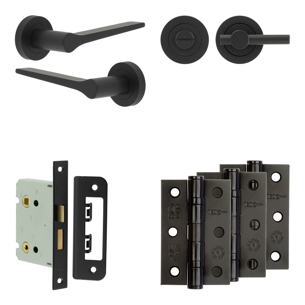 Complete Gio Door Handle Pack - Bathroom - Black - 76mm / 3" / Easy Thumb Turn & Lock