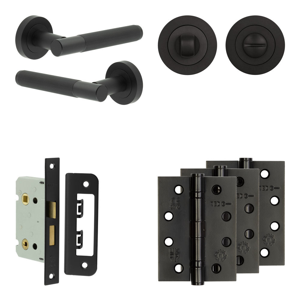 Complete Venice Door Handle Pack - Bathroom - Black - 65mm / 4" / Designer Round Turn & Release