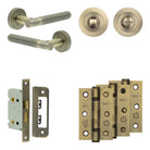 Complete Venice Door Handle Pack - Bathroom - Antique Brass - 65mm / 3" / Designer Round Turn & Release