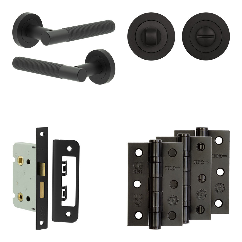Complete Venice Door Handle Pack - Bathroom - Black - 65mm / 3" / Designer Round Turn & Release