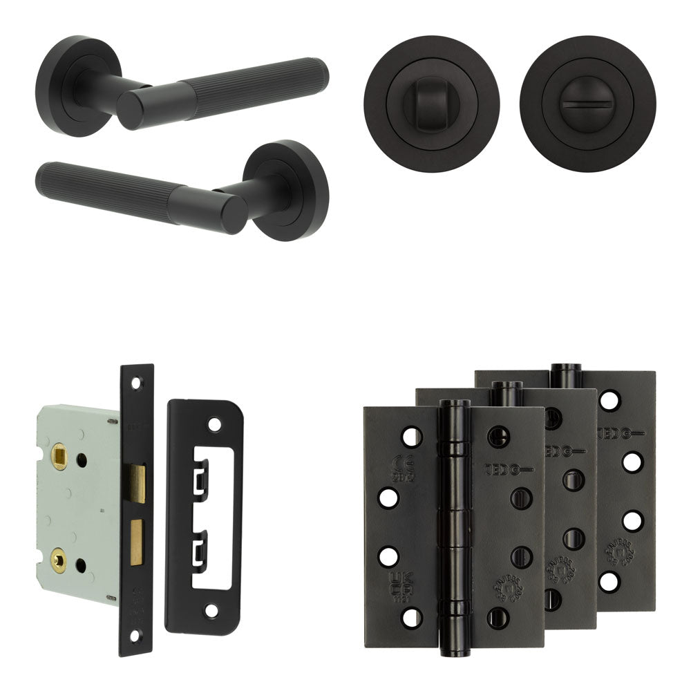 Complete Venice Door Handle Pack - Bathroom - Black - 76mm / 4" / Designer Round Turn & Release