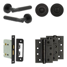 Complete Venice Door Handle Pack - Bathroom - Black - 76mm / 4" / Designer Round Turn & Release