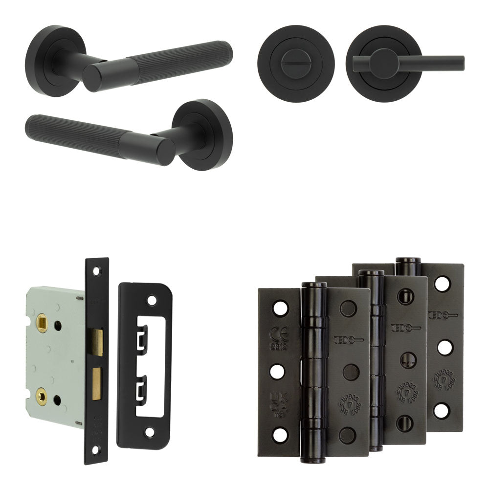 Complete Venice Door Handle Pack - Bathroom - Black - 76mm / 3" / Easy Thumb Turn & Lock