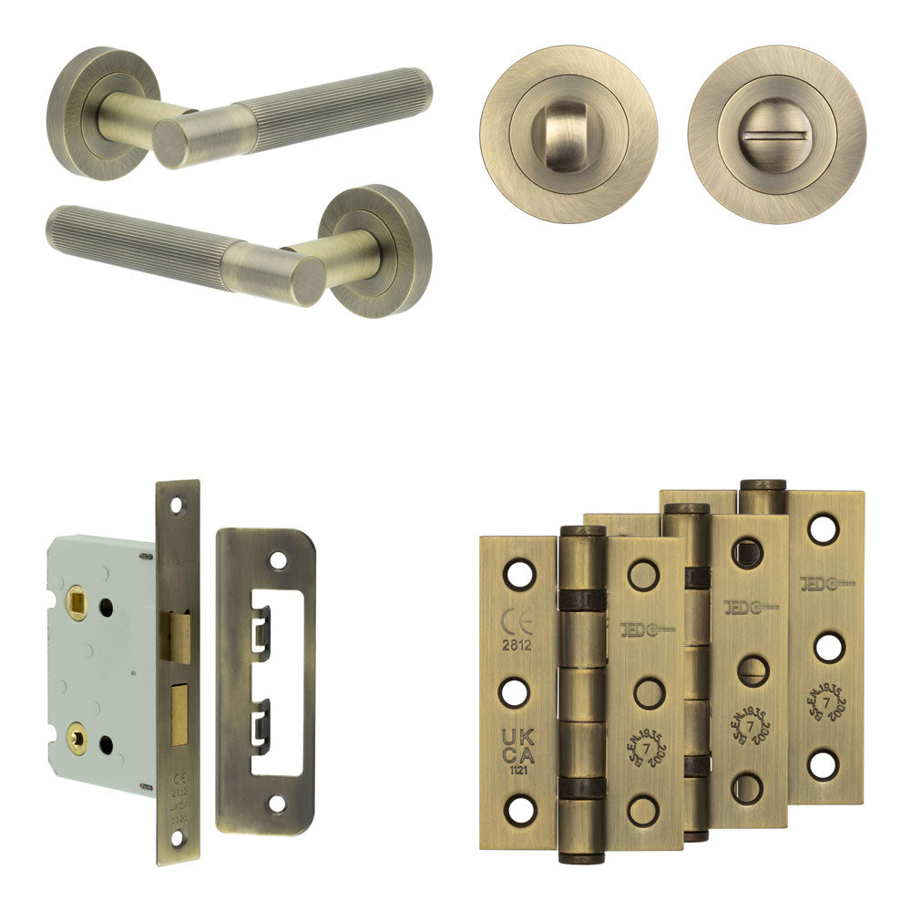 Complete Venice Door Handle Pack - Bathroom - Antique Brass - 76mm / 3" / Designer Round Turn & Release
