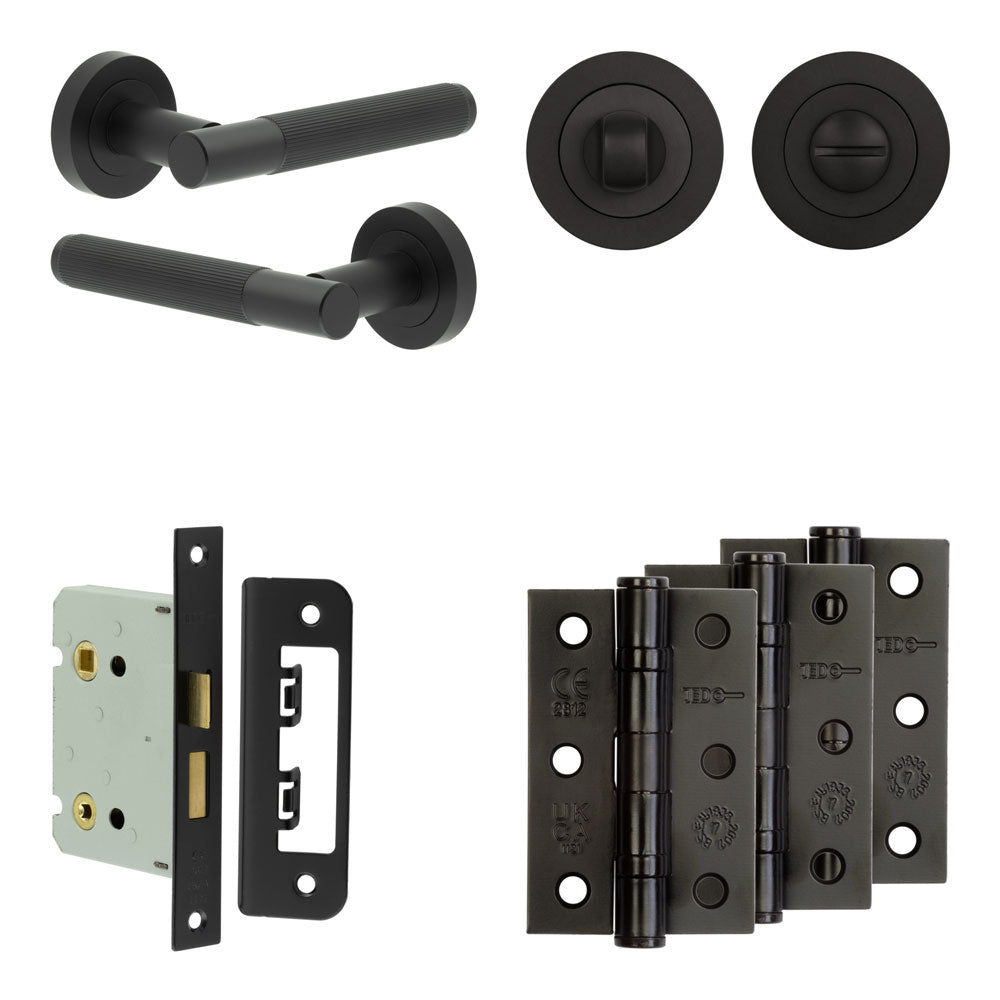 Complete Venice Door Handle Pack - Bathroom - Black - 76mm / 3" / Designer Round Turn & Release