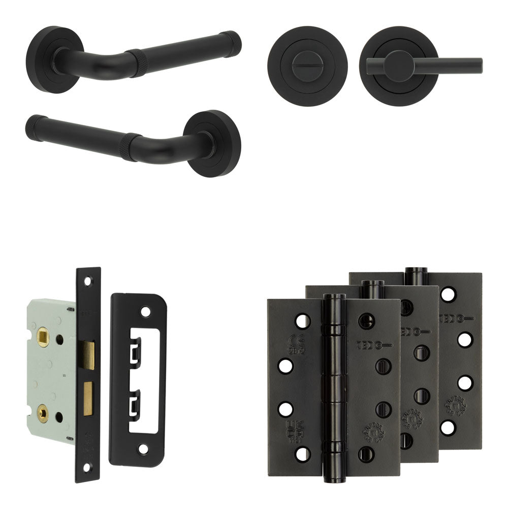 Complete Midtown Door Handle Pack - Bathroom - Black - 65mm / 4" / Easy Thumb Turn & Lock