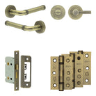 Complete Midtown Door Handle Pack - Bathroom - Antique Brass - 65mm / 3" / Bari Knurled Turn & Release