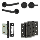 Complete Midtown Door Handle Pack - Bathroom - Black - 76mm / 4" / Bari Knurled Turn & Release
