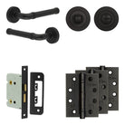 Complete Midtown Door Handle Pack - Bathroom - Black - 76mm / 4" / Designer Round Turn & Release
