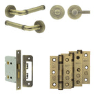 Complete Midtown Door Handle Pack - Bathroom - Antique Brass - 76mm / 3" / Bari Knurled Turn & Release