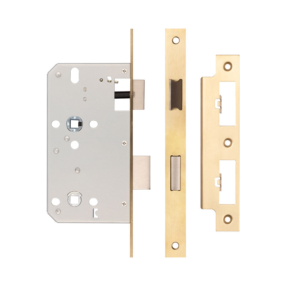 Jedo 72mm Din Bathroom Locks - Square / Satin Brass